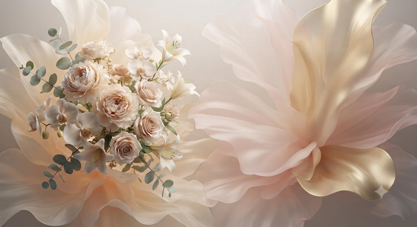 Ramo de flores en tonos crema y dorado, estilo elegante